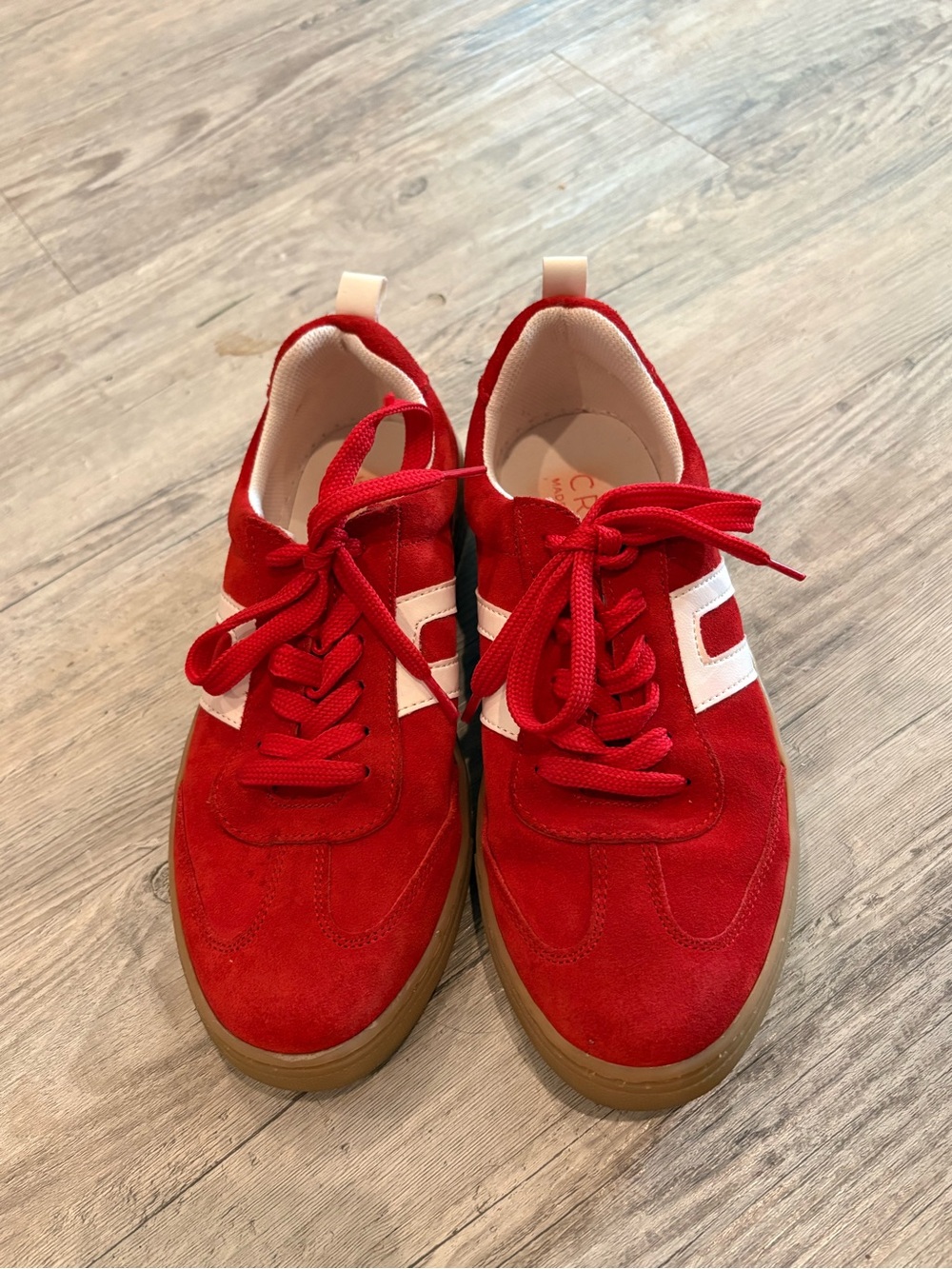 CRUZA Women's Red Suede Lace-Up Sneakers with White Side Detail